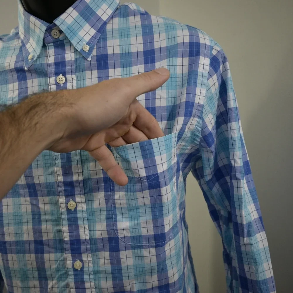 Gitman Bros Button Up Dress Shirt Mens Large Blue Plaid Made in USA